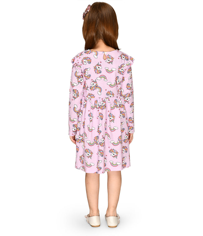 LilPicks Unicorn Print Lilac Full Sleeves Dress