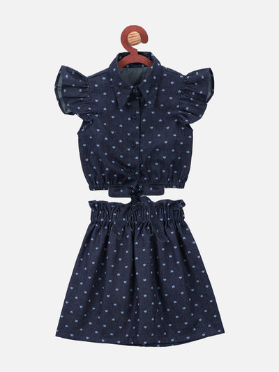 Denim Knot Shirt Top with Skirt Coordinated Set