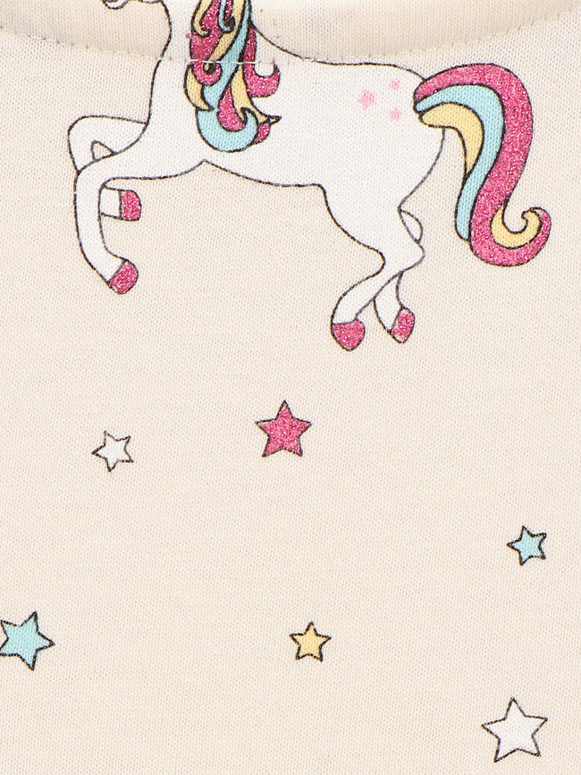 LilPicks Unicorn Print Off white Full Sleeves Dress