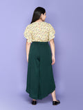 Floral Flutter Sleeve Yellow Top with Teal Stylish Long Skirt Palazzo Set