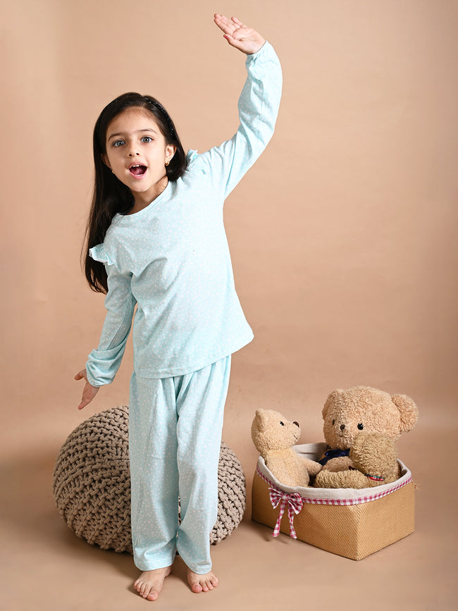 All Over Polka Printed Full Sleeve Nightsuit