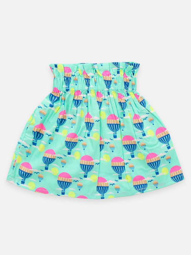 Sea Green Frilly Crop Top with Flared Skirt Set