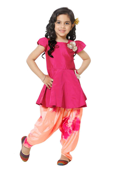 Lilpicks Hot Pink Peplum Suit with Dhoti Set