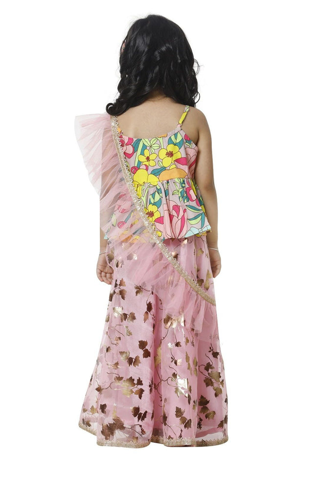 Lilpicks Multicolour Peplum choli with Pink Lehnga Set