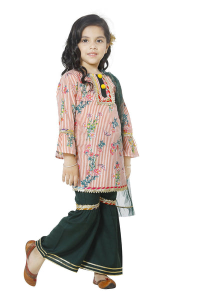 Orange Striped Kurta with sharara Set