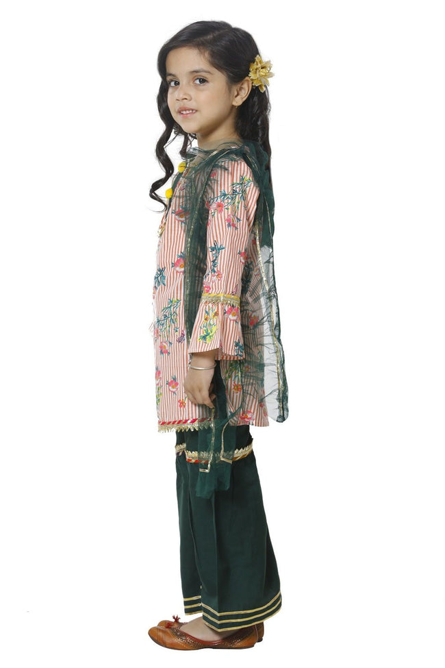 Lilpicks Orange Striped Kurta with sharara Set