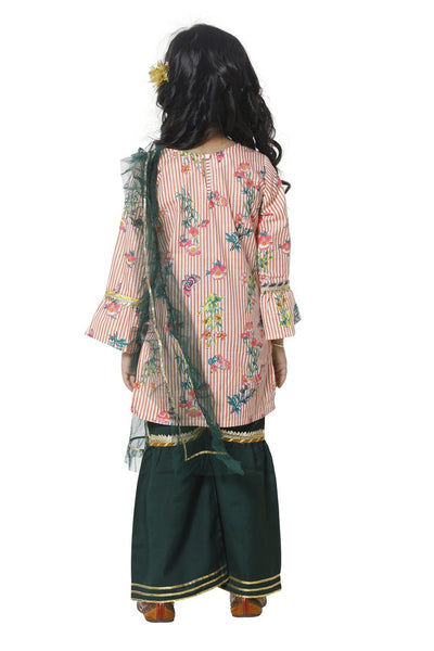 Lilpicks Orange Striped Kurta with sharara Set