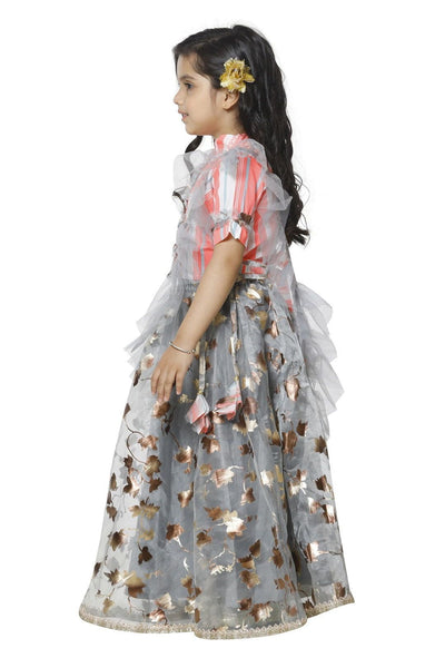 Lilpicks Neon Stripe Choli with Grey Lehnga Set