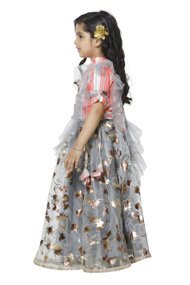 Lilpicks Neon Stripe Choli with Grey Lehnga Set