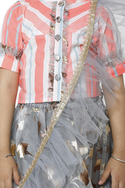 Lilpicks Neon Stripe Choli with Grey Lehnga Set