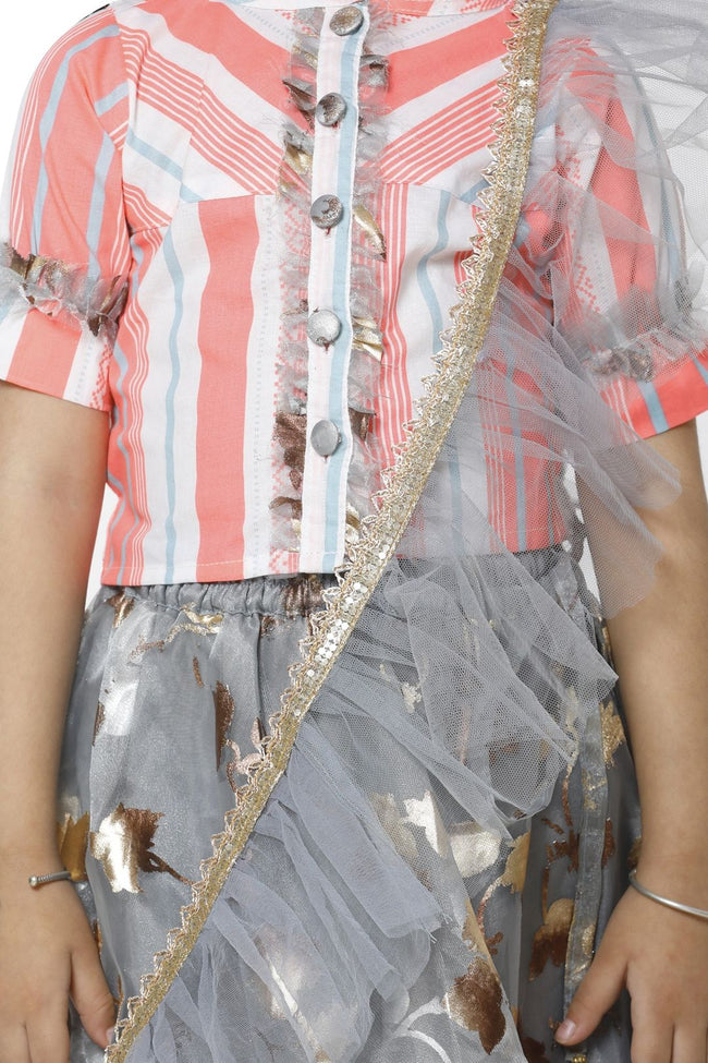 Lilpicks Neon Stripe Choli with Grey Lehnga Set