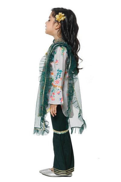 Lilpicks Striped Round Kurta with Sharara Set