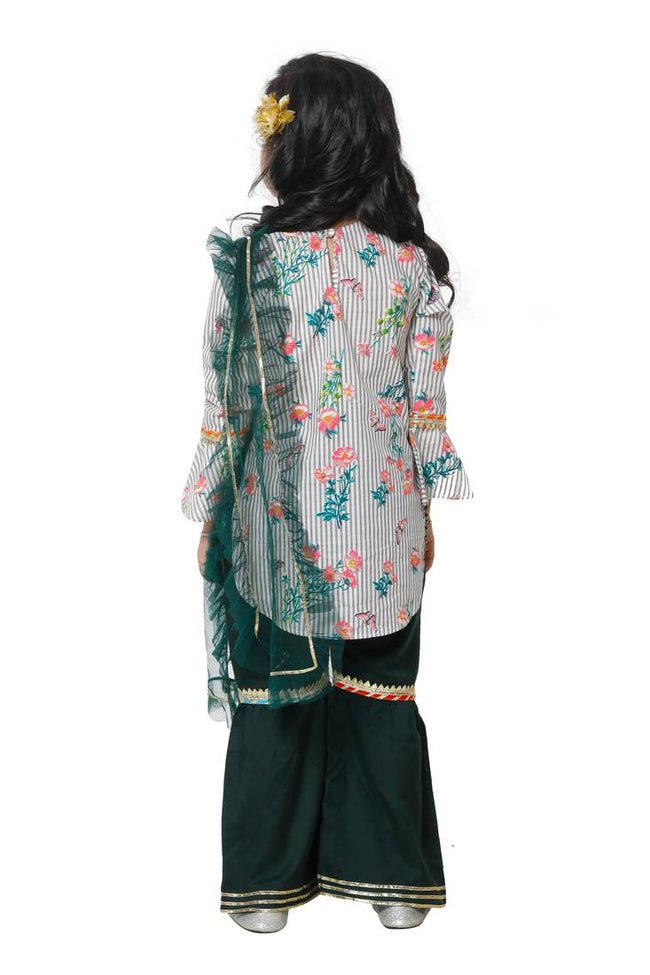 Lilpicks Striped Round Kurta with Sharara Set