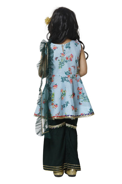 Lilpicks Blue Striped Peplum Kurta with Sharara Set