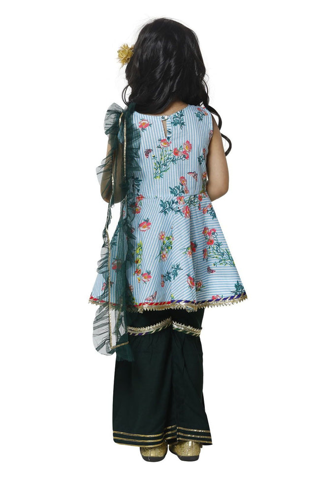 Lilpicks Blue Striped Peplum Kurta with Sharara Set