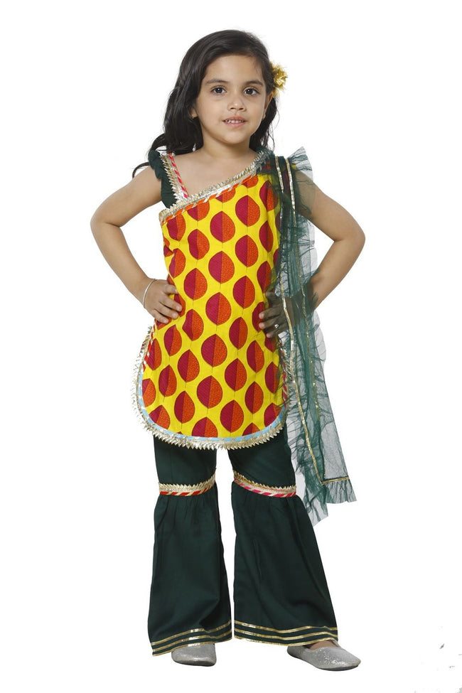 Lilpicks Bright Yellow one side shoulder Kurta with Sharara Set