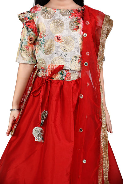 Lilpicks Floral Brocade Choli with red lehenga Set