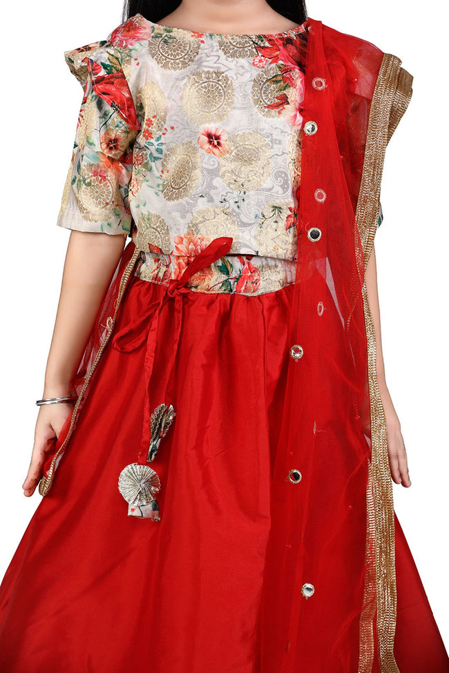 Lilpicks Floral Brocade Choli with red lehenga Set