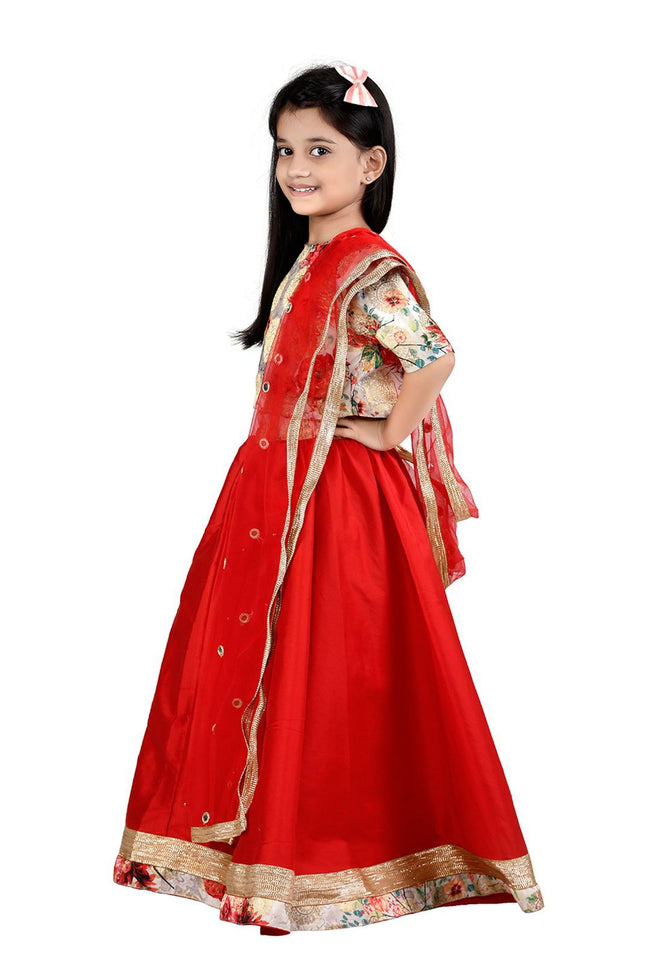 Lilpicks Floral Brocade Choli with red lehenga Set