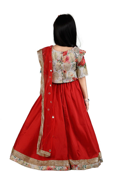 Lilpicks Floral Brocade Choli with red lehenga Set