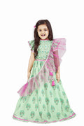 Frilly Cute Green Pink Lehenga Set