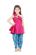 Dark Pink Peplum Suit with Blue tie n Dye Dhoti Set