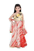 Yellow Red Tie n Dye pom pom Lehenga Set
