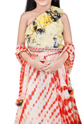 Lilpicks Yellow Red Tie n Dye pom pom Lehenga Set
