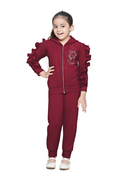 Wine Colour Ruffled sleeves crystal work Clothing Set