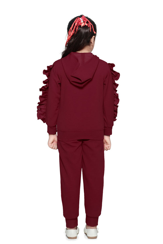 Wine Colour Ruffled sleeves crystal work Clothing Set