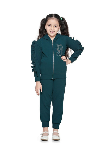 Teal Colour Ruffled sleeves crystal work Clothing Set