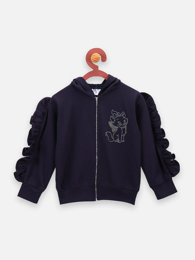 Navy Colour Ruffled sleeves crystal work Clothing Set