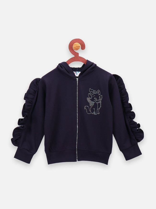 Navy Colour Ruffled sleeves crystal work Clothing Set