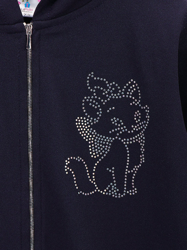 Navy Colour Ruffled sleeves crystal work Clothing Set