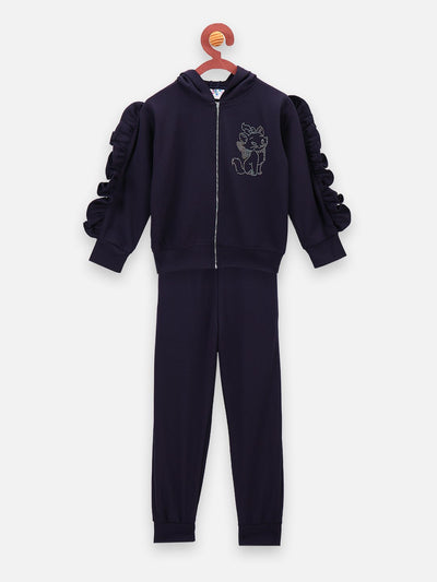 Navy Colour Ruffled sleeves crystal work Clothing Set