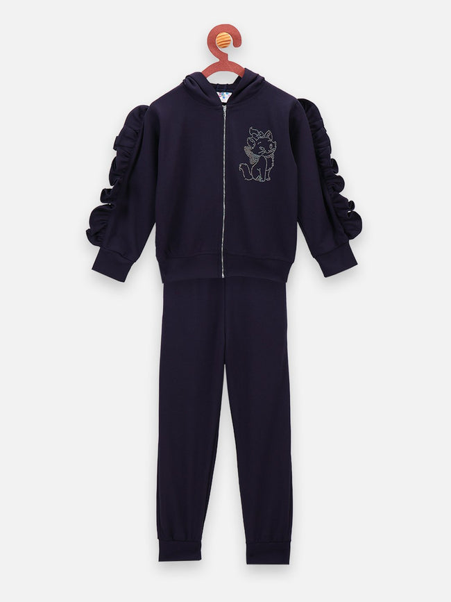 Navy Colour Ruffled sleeves crystal work Clothing Set