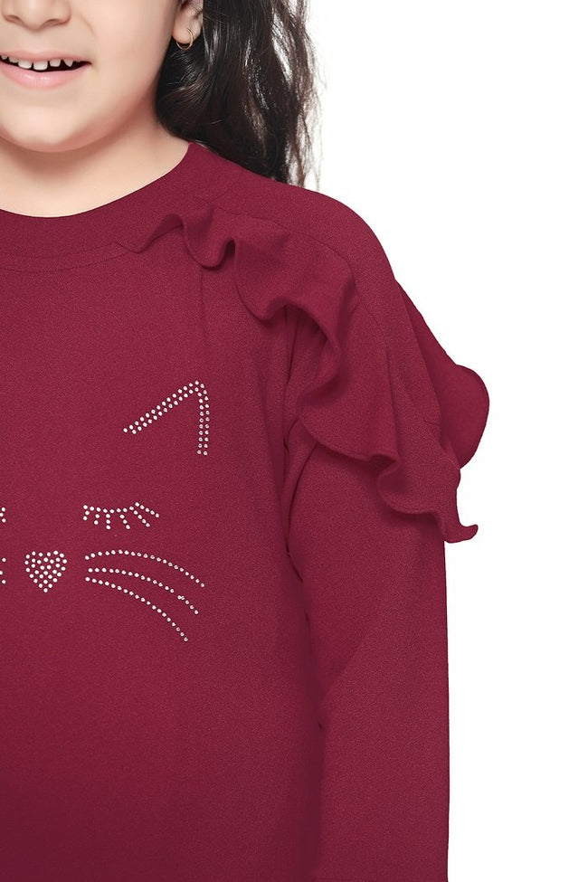 Wine Colour Designer sleeves crystal work Clothing Set