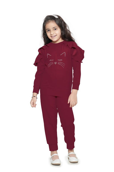 Wine Colour Designer sleeves crystal work Clothing Set