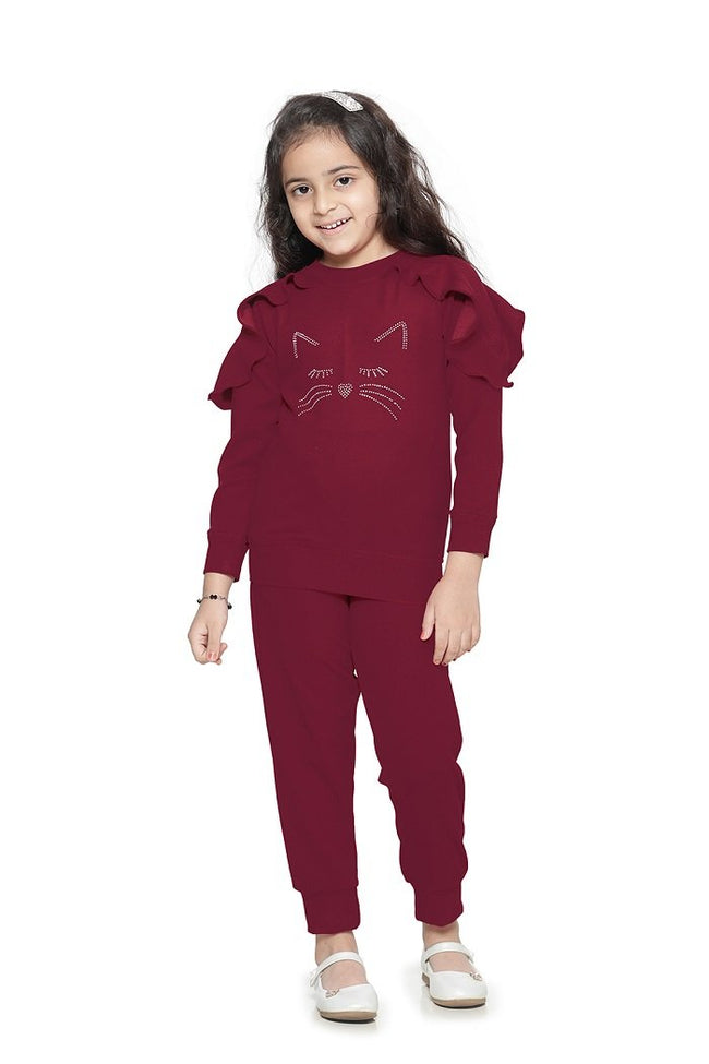 Wine Colour Designer sleeves crystal work Clothing Set