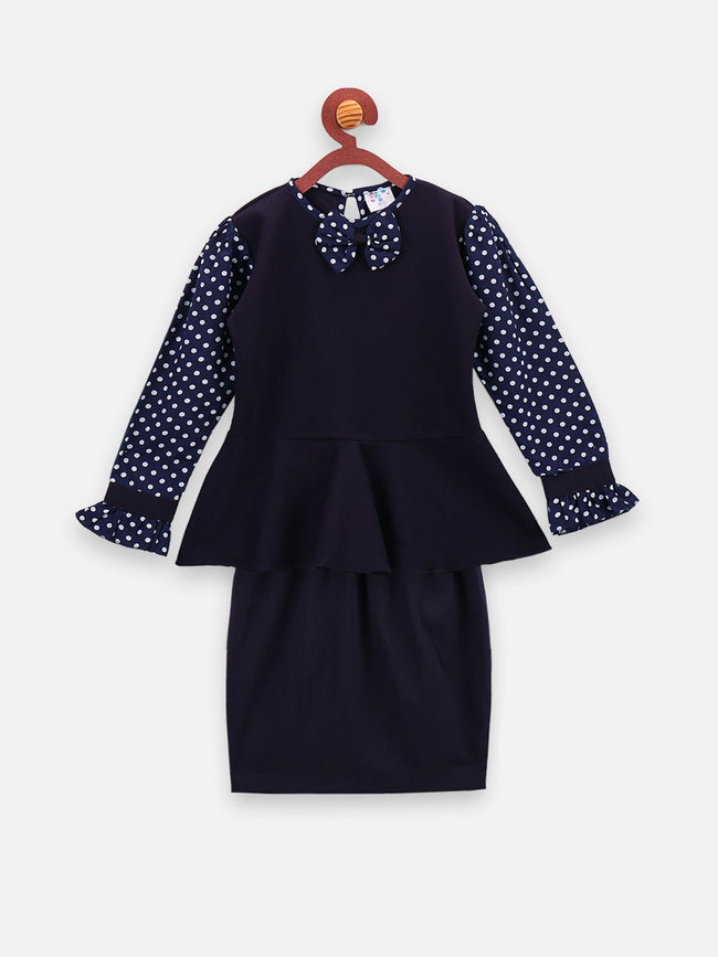 Classy Navy bow peplum skirt Set