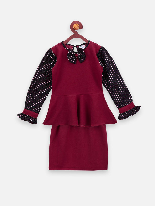 Classy Wine bow peplum skirt Set