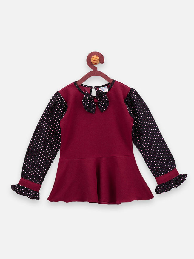 Classy Wine bow peplum skirt Set