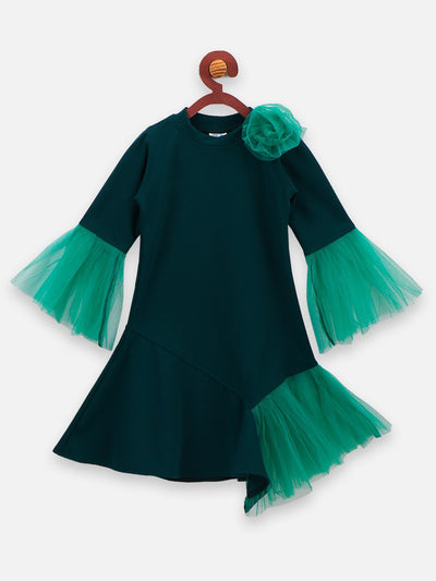 Teal Mesh Detailing Designer Dress