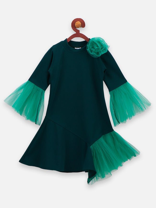 Teal Mesh Detailing Designer Dress