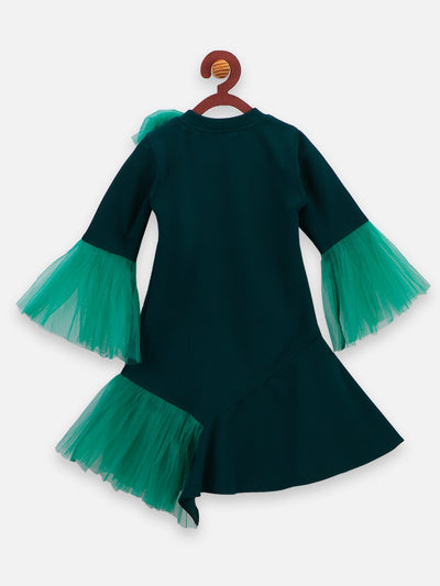 Teal Mesh Detailing Designer Dress