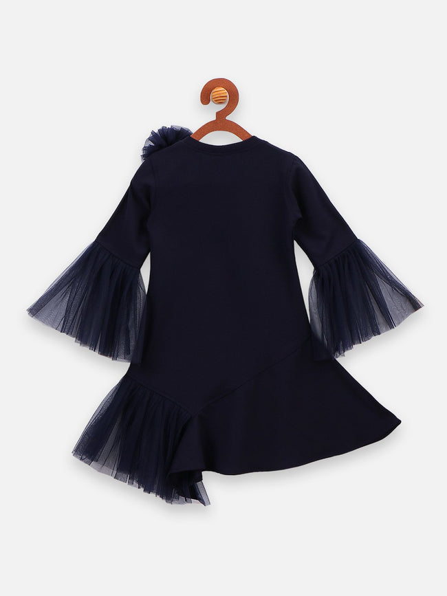 Navy Mesh Detailing Designer Dress