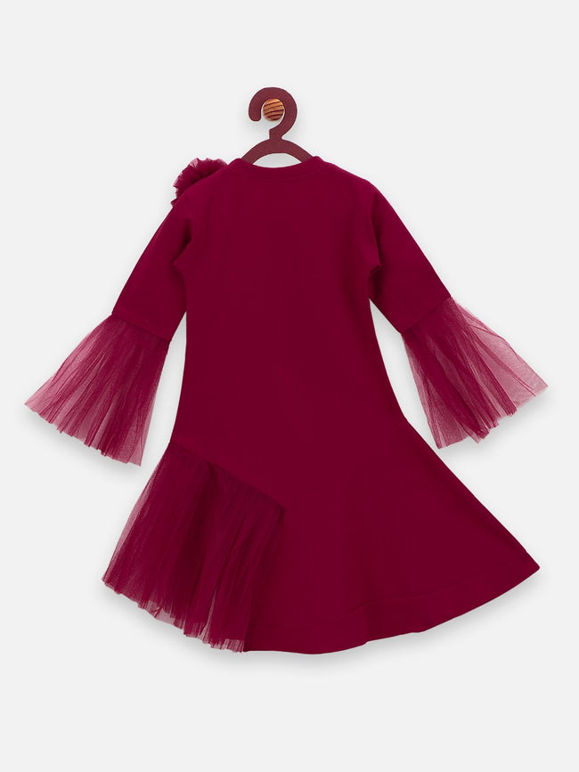 Wine Mesh Detailing Designer Dress