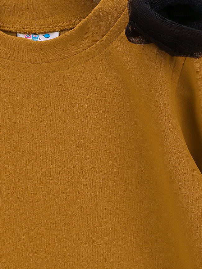 Mustard Mesh Detailing Designer Dress