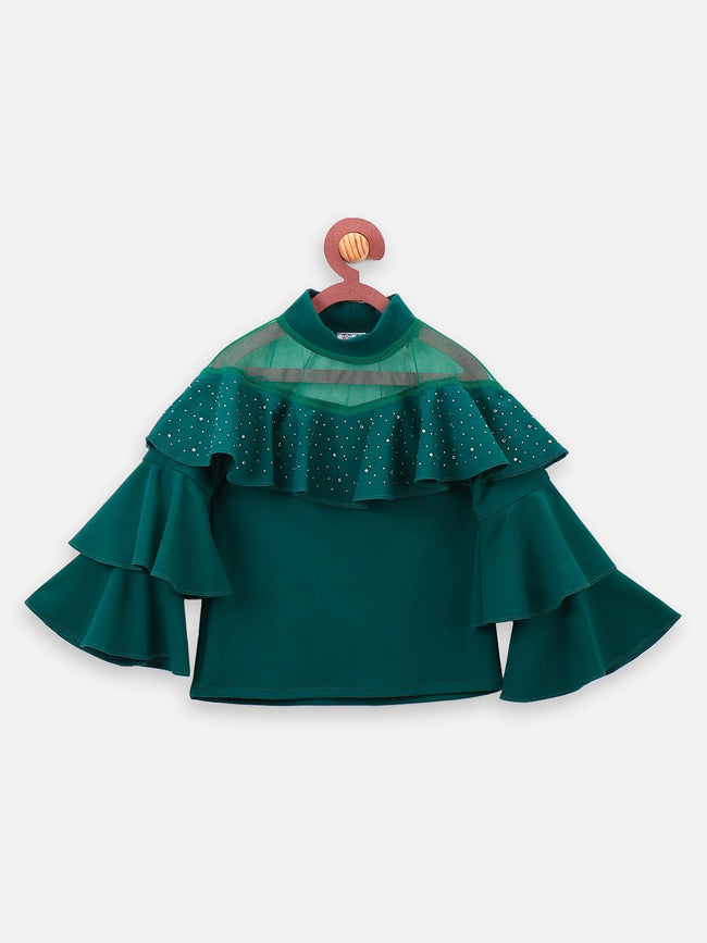 Teal crystal Work layered bell sleeves Top