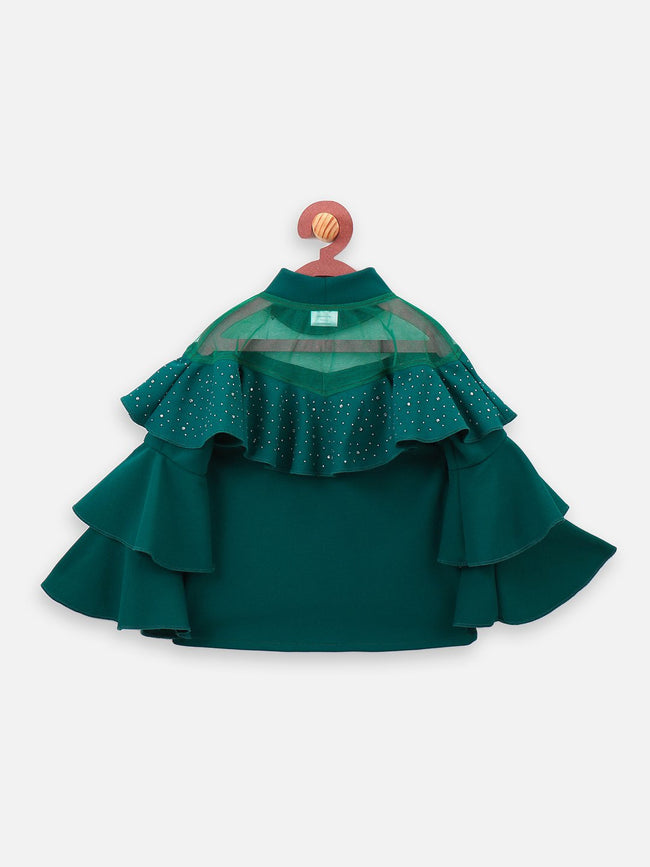 Teal crystal Work layered bell sleeves Top